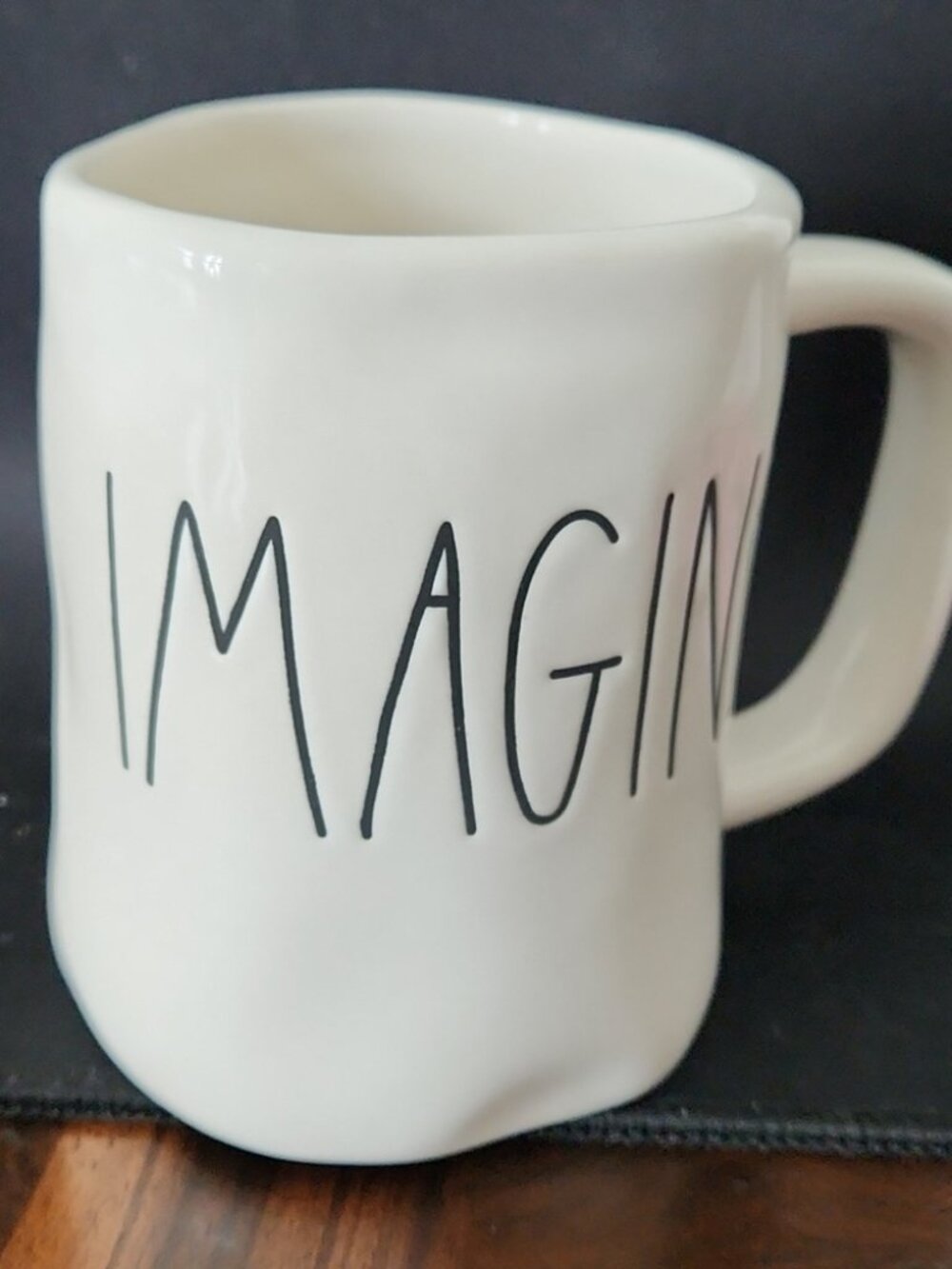 NEW Rae Dunn Large White Ceramic Handle Mug / Cup IMAGINE Word Black Color Logo